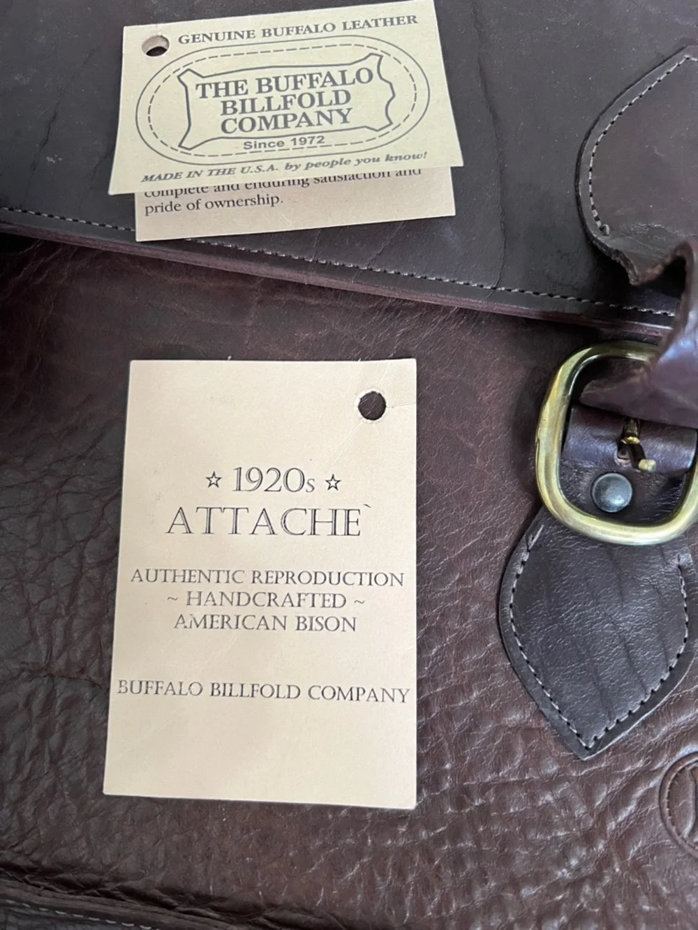 Buffalo Billfold Company 1920s Attache Briefcase American Bison Leather USA Made